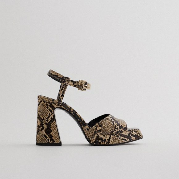 NWT Zara 6.5 Animal Print Heeled Platform Sandals